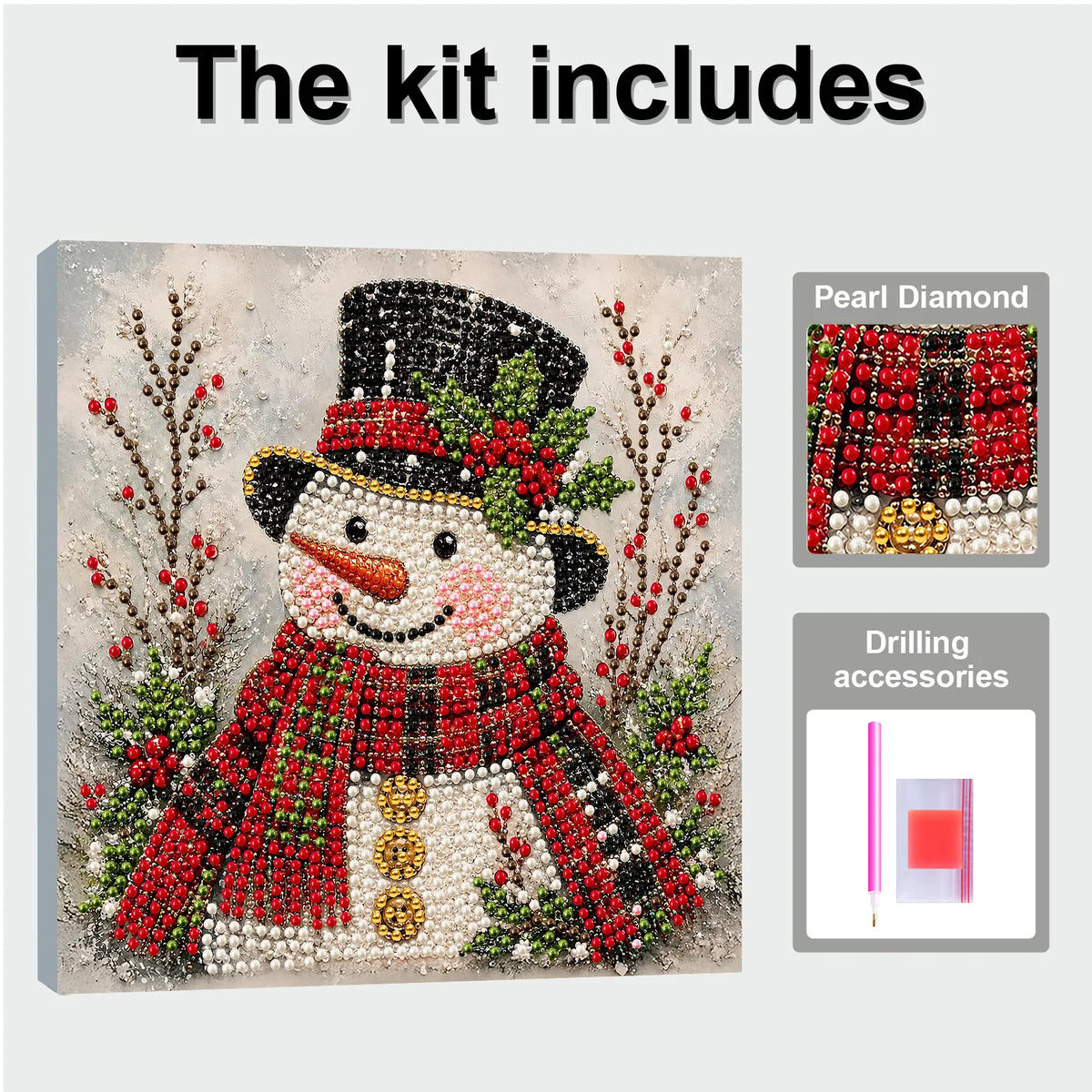 DIY Pearl Painting Christmas Snowman with Frame(20x20cm)
