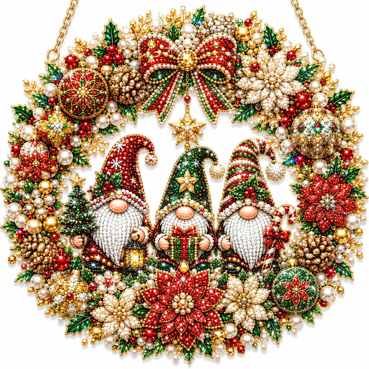 Diamond Painting Acrylic Christmas Goblin Wreath Pendant For Home Wall, Door & Window Decoration