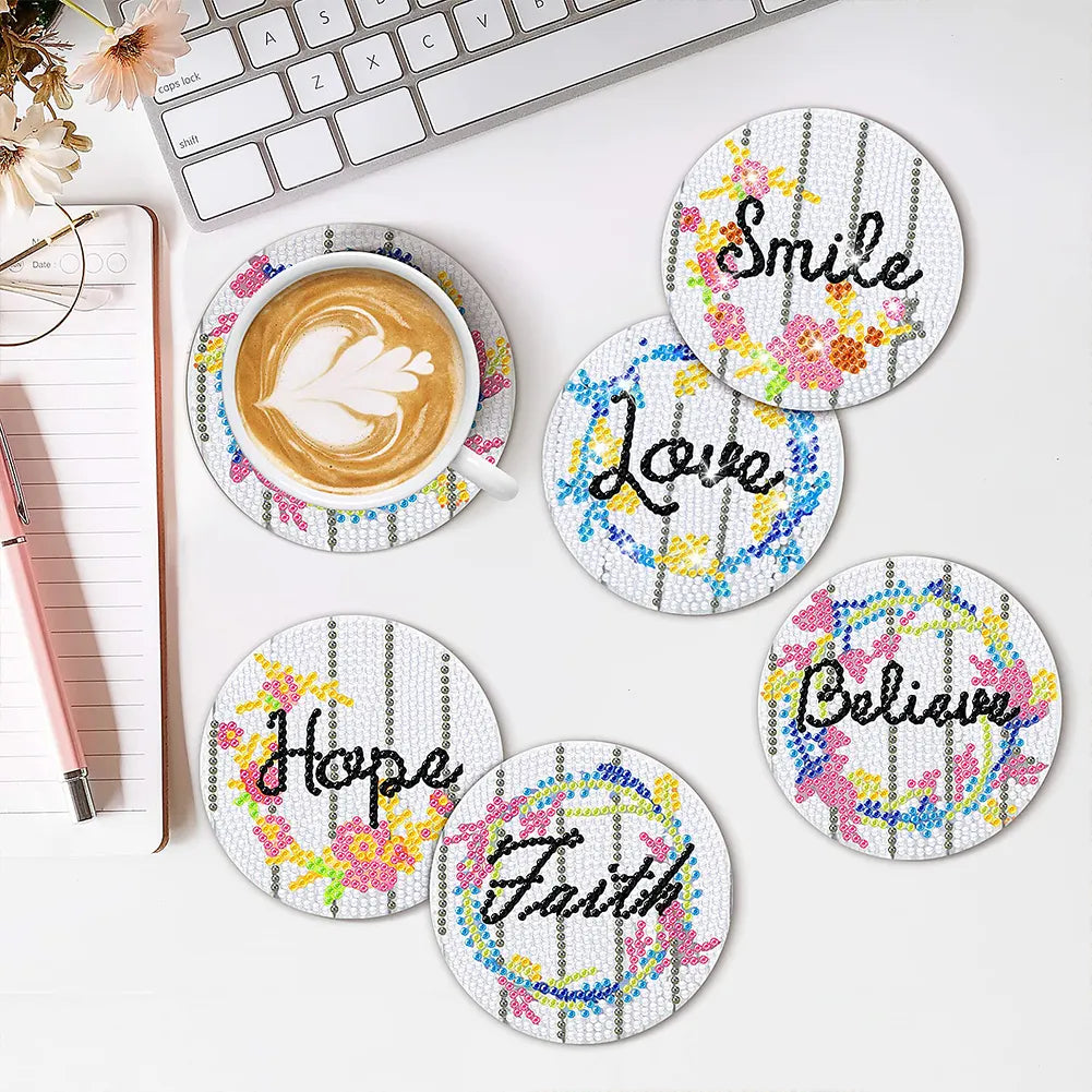 8pcs/set DIY Diamond Painting Coasters Kits Acrylic Full Drill Coaster(English Letters2)