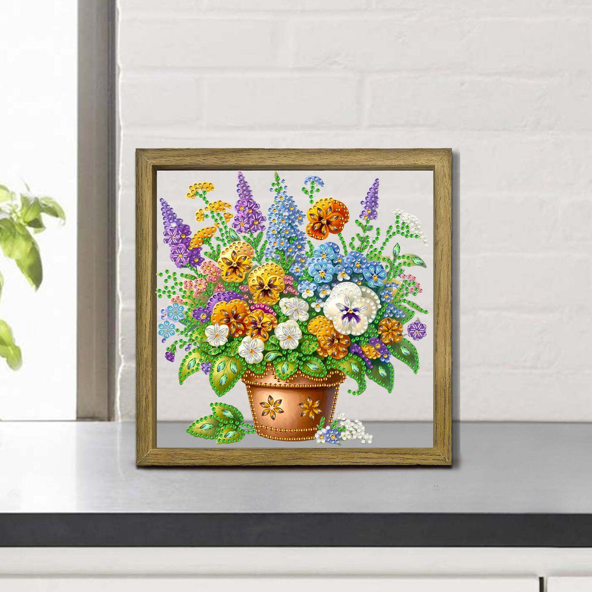 Flower DIY Special Shape Double sided Print Clear Diamond Art Kit Wooden Framed Diamond Painting Kit(22x22cm)