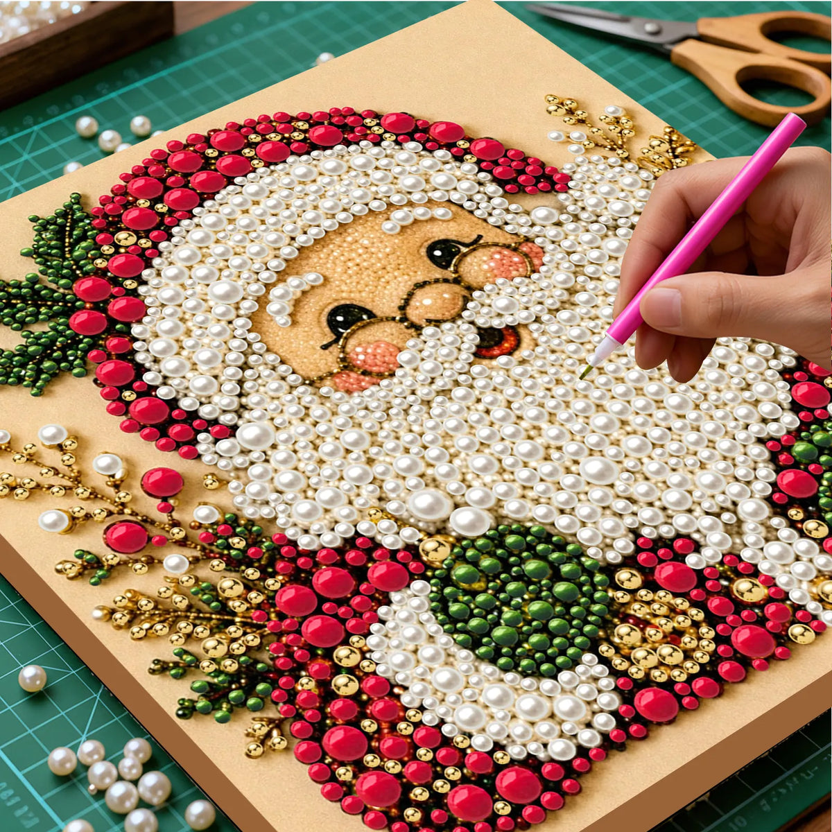 DIY Pearl Painting Santa Claus with Frame(20x20cm)