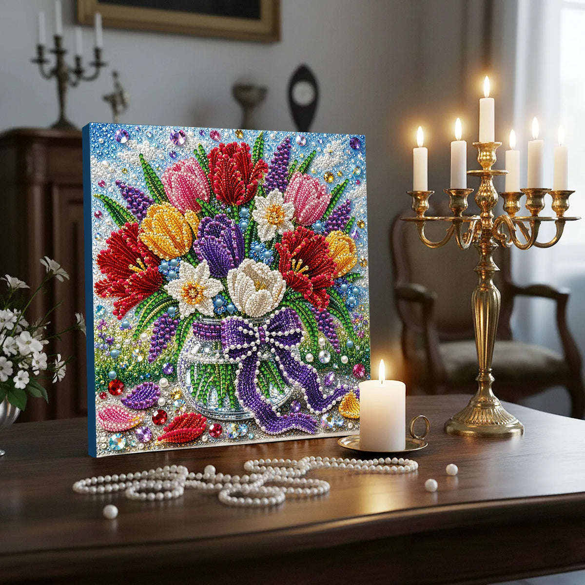 DIY Pearl Painting Tulips with Frame(20x20cm)