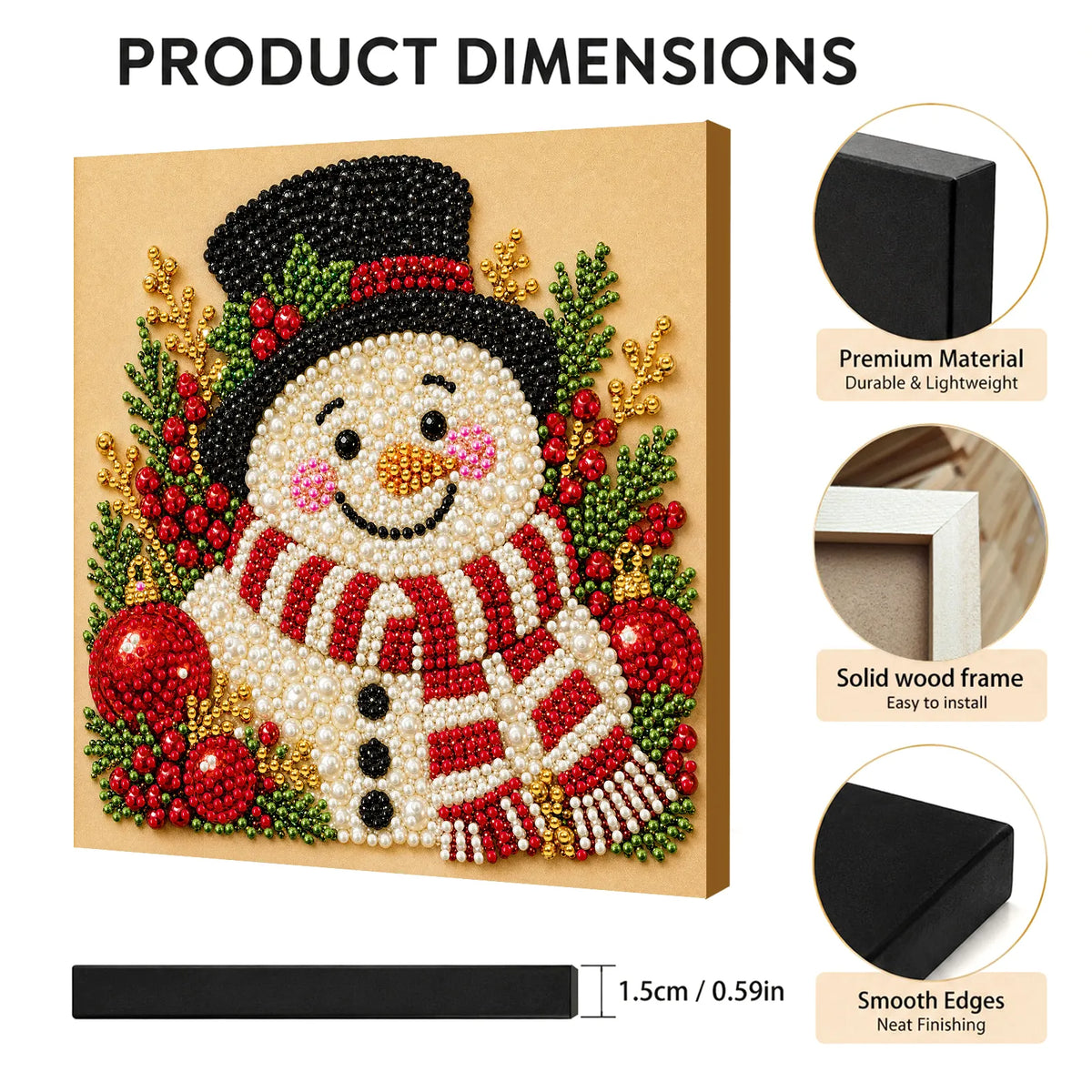 DIY Pearl Painting Christmas Snowman with Frame(20x20cm)