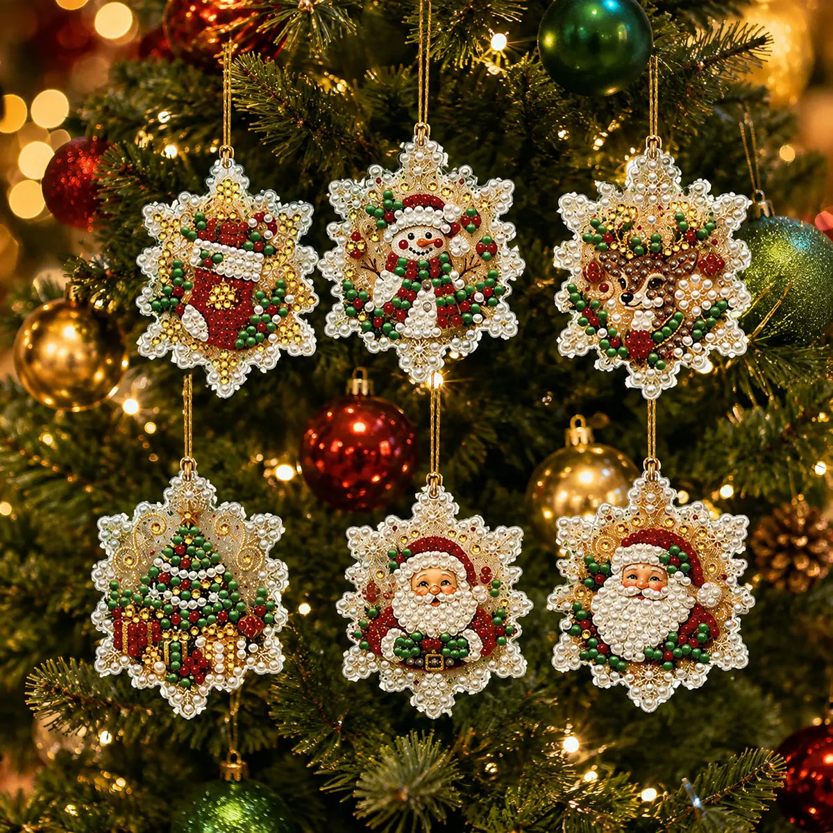 6Pcs Diamond Painting Wooden Christmas Tree Hanging Ornaments for Decorations