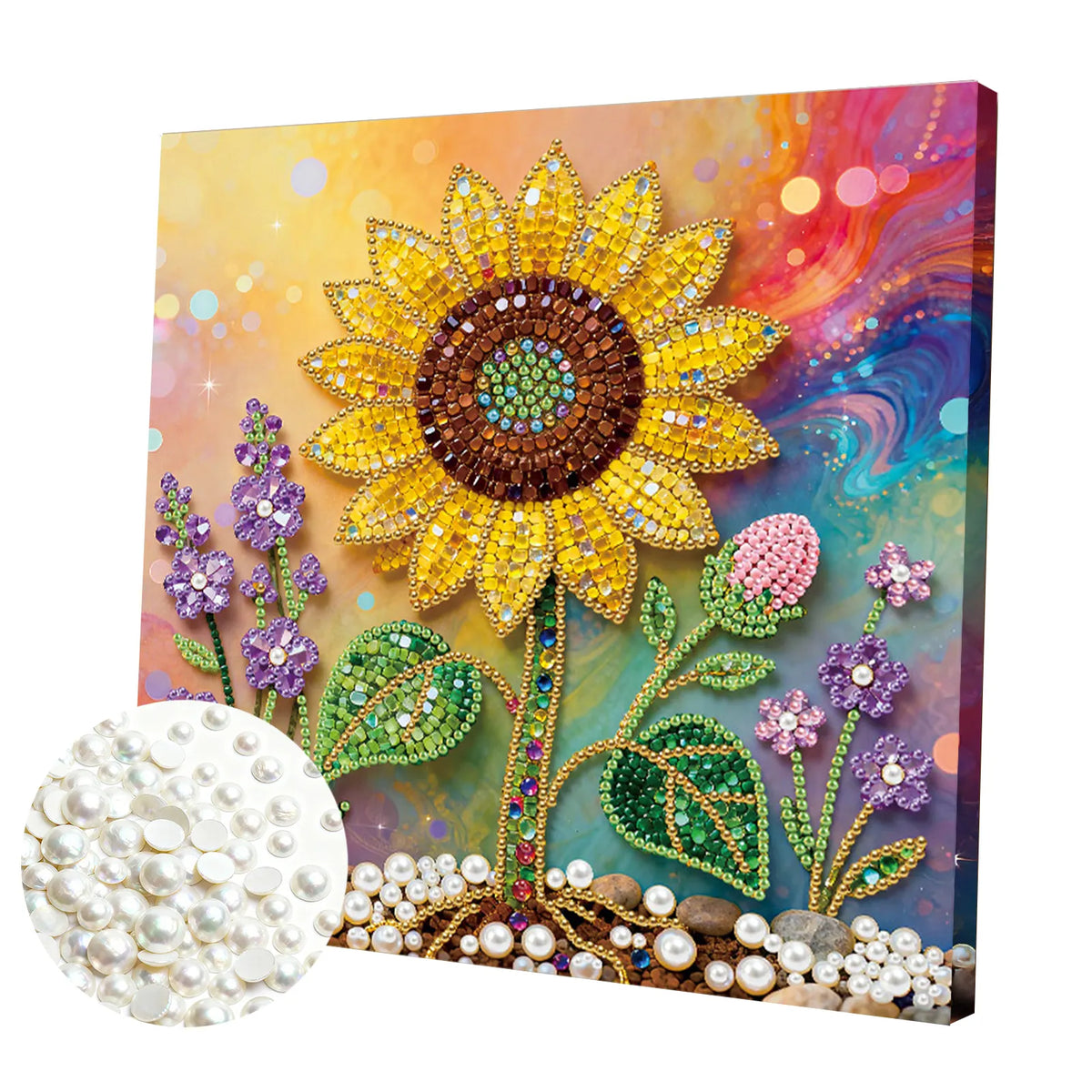 Framed Sunflower - Pearls Painting Kit for Creativity DIY Pearl Dot Crafts for Gift Home Wall Decor 25*25CM