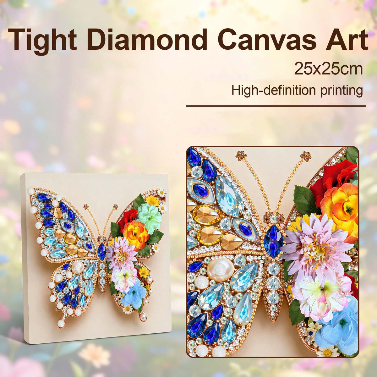 Pre-Framed 3D Rhinestones Butterfly With Artificial Flower Diamond Painting DIY Craft Kit