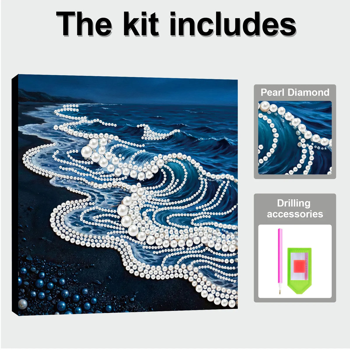 Framed Waves-Pearls Painting Kit DIY Diamond Painting Pearl Dot Crafts 25*25CM