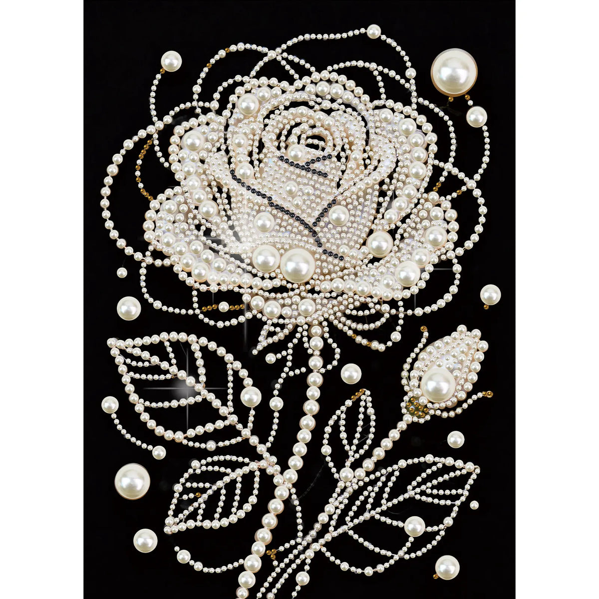 Rose Premium 5D Diamond Painting Kit Black & White Pearls painting Sparkling Special Shaped Diamond painting