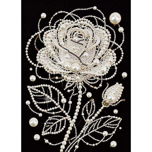 Rose Premium 5D Diamond Painting Kit Black & White Pearls painting Sparkling Special Shaped Diamond painting