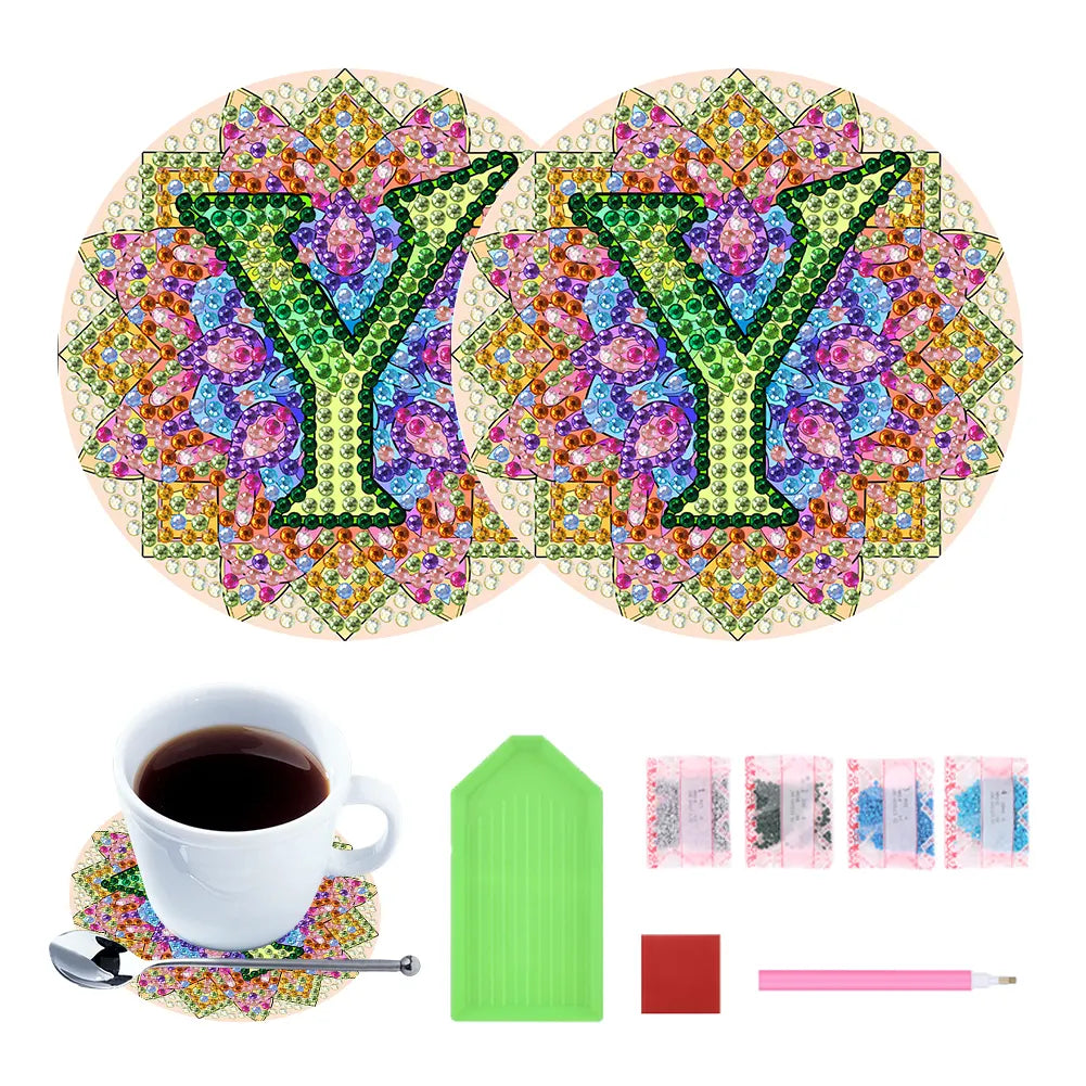 2pcs/set DIY Diamond Painting Special Shape Acrylic Alphabet Coaster Kit