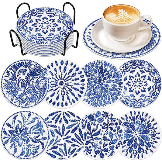 8pcs/set DIY Special Shape Diamond Painting DIY Coaster with Holder (Celadon)