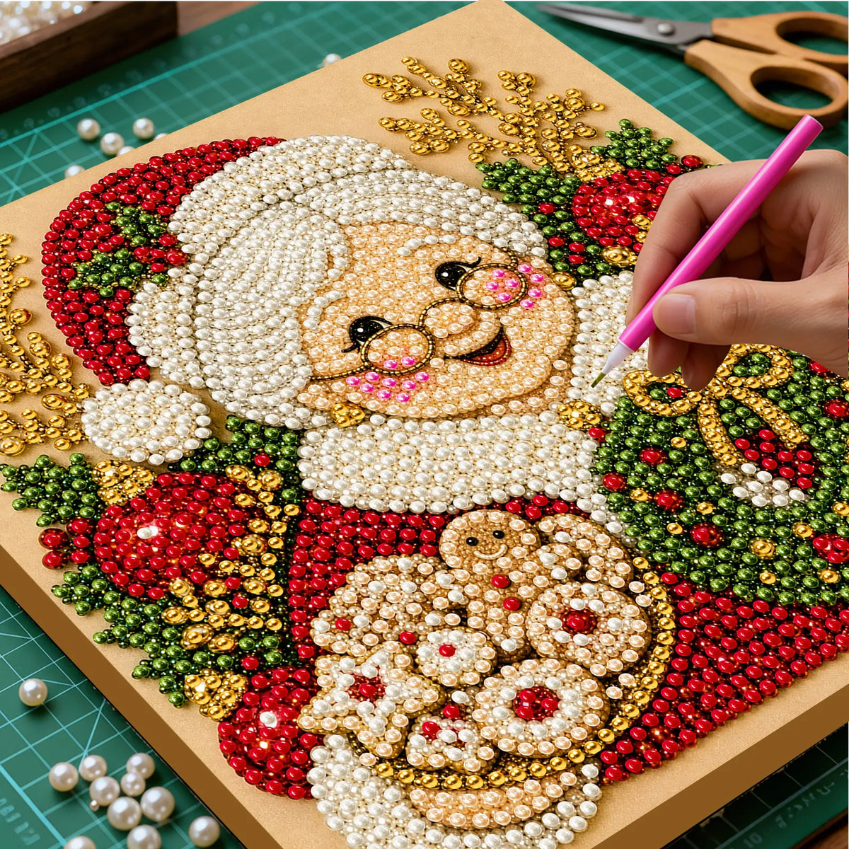 DIY Pearl Painting Christmas Gandmother with Frame(20x20cm)