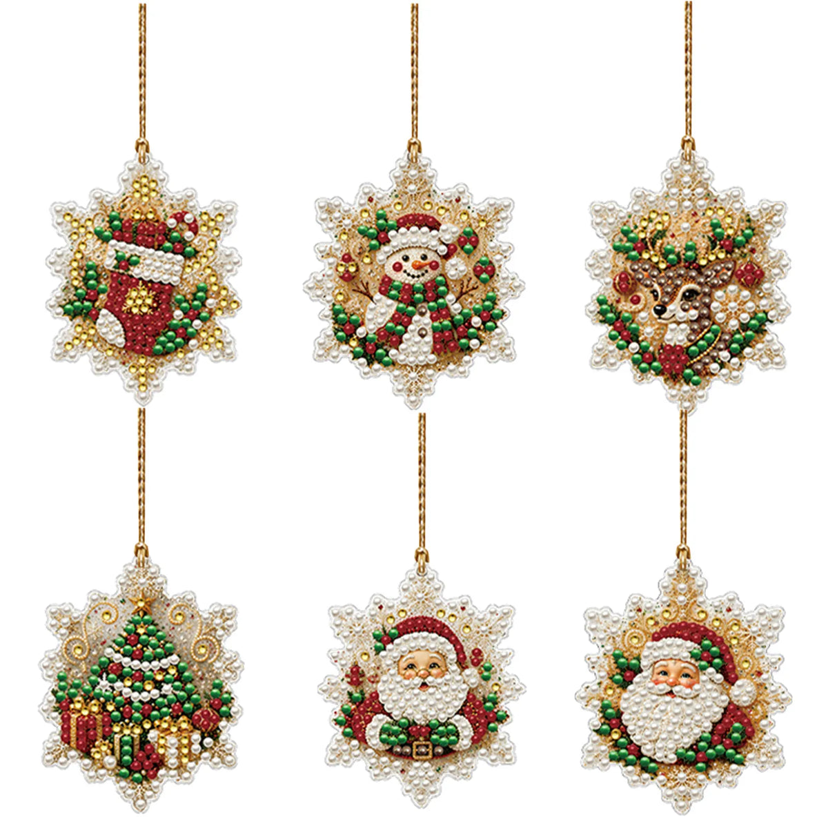 6Pcs Diamond Painting Wooden Christmas Tree Hanging Ornaments for Decorations