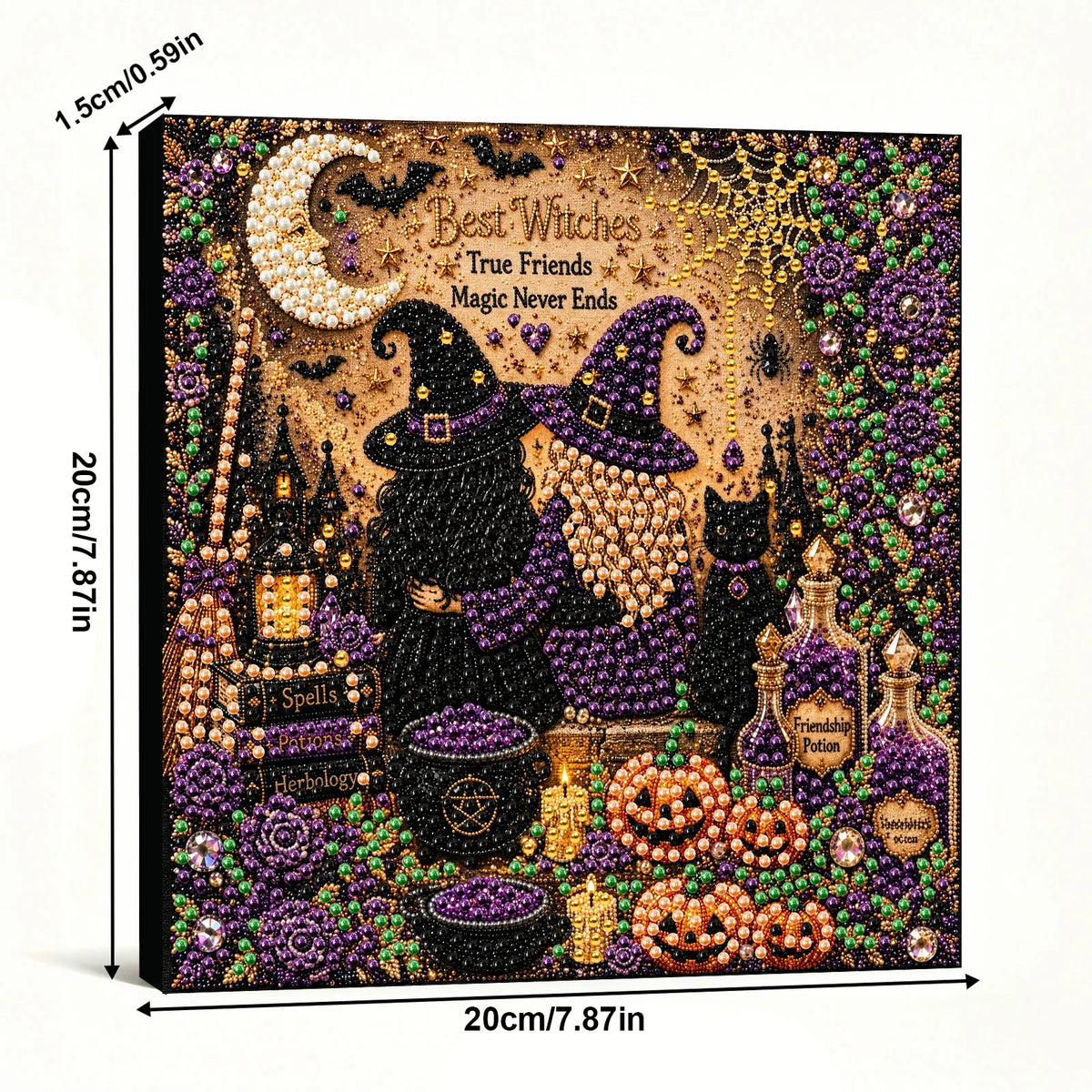 DIY Pearl Painting Halloween Witch with Frame(20x20cm)