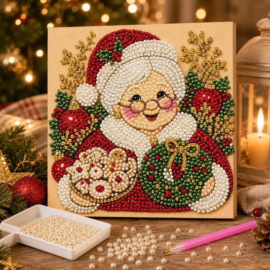 DIY Pearl Painting Christmas Gandmother with Frame(20x20cm)