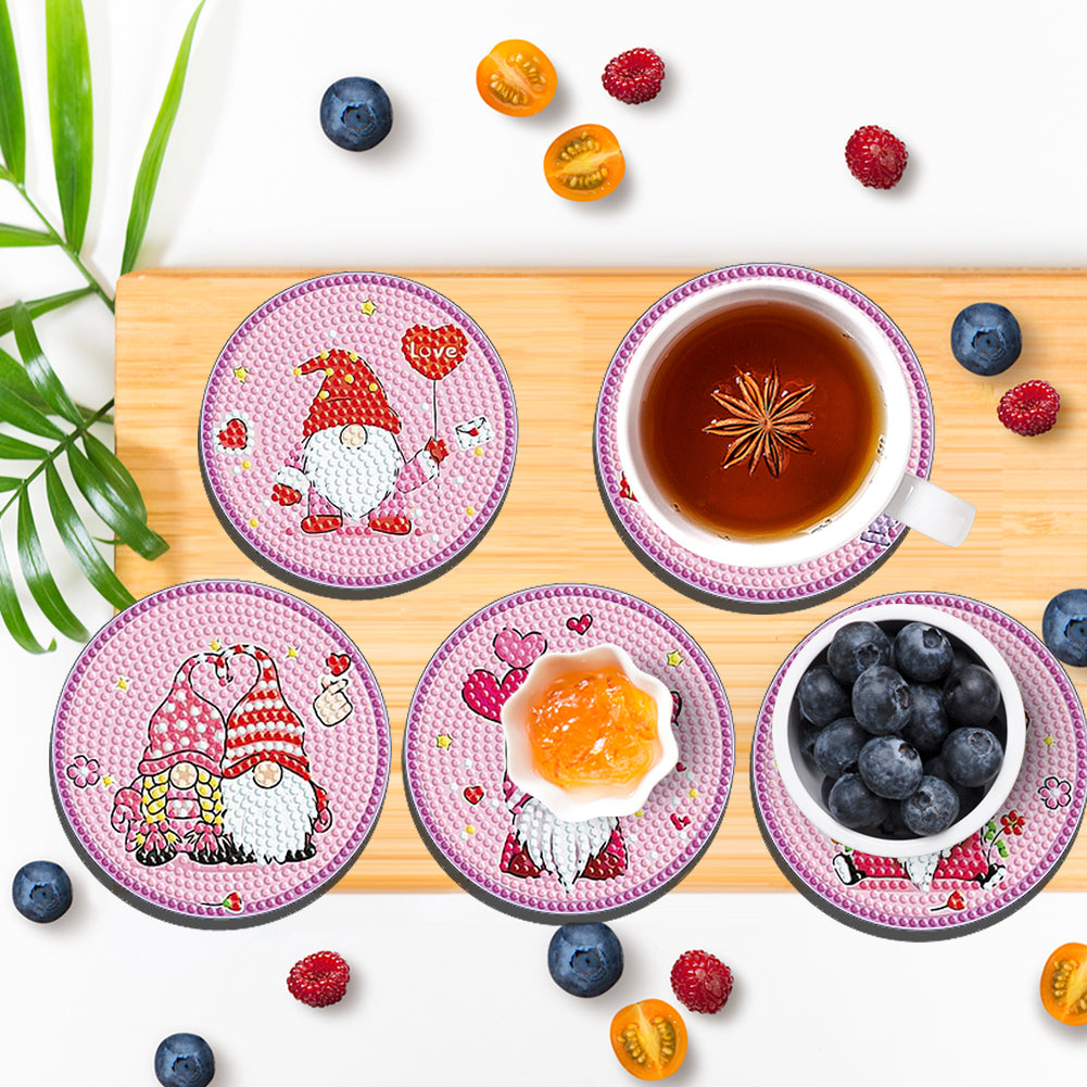 8PCS DIY Diamond Painting Art Acrylic Coaster Kit (Pink Gnome)