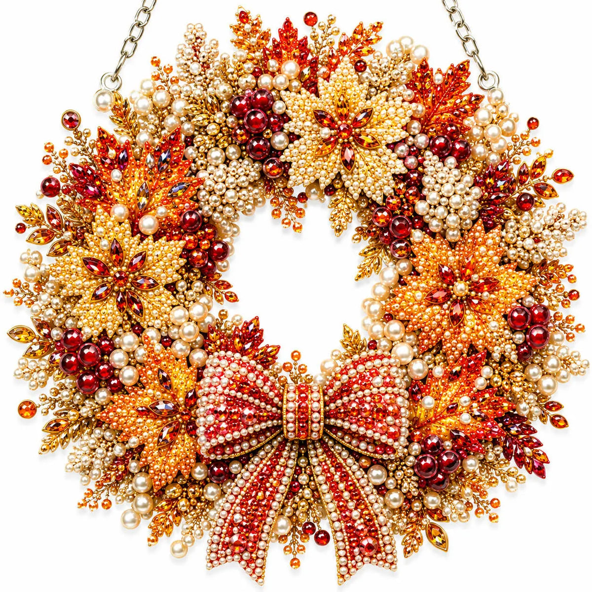 Diamond Painting Acrylic Autumn Leaves Wreath Pendant For Home Wall, Door & Window Decoration