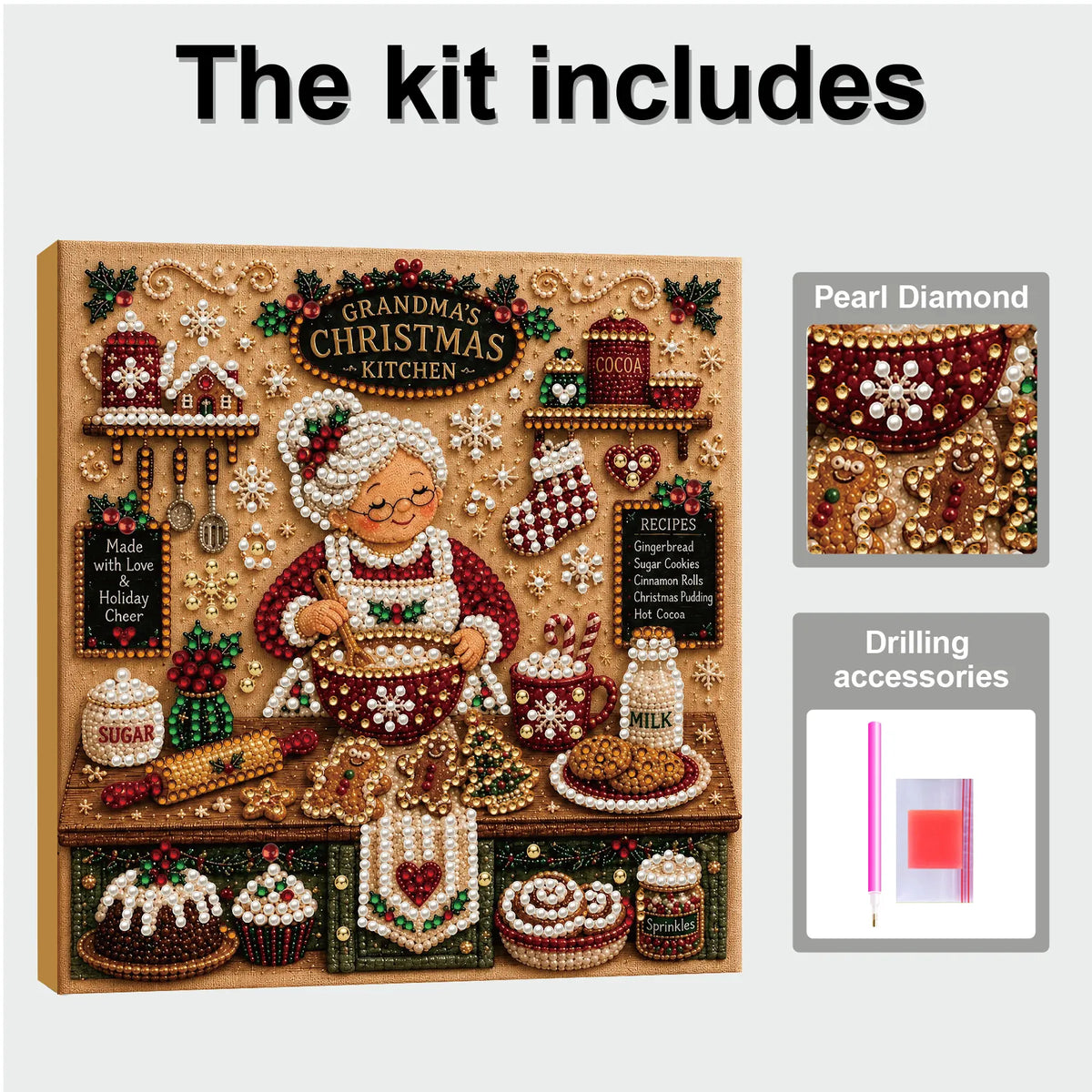 DIY Pearl Painting  Xmas Kitchen with Frame(20x20cm)