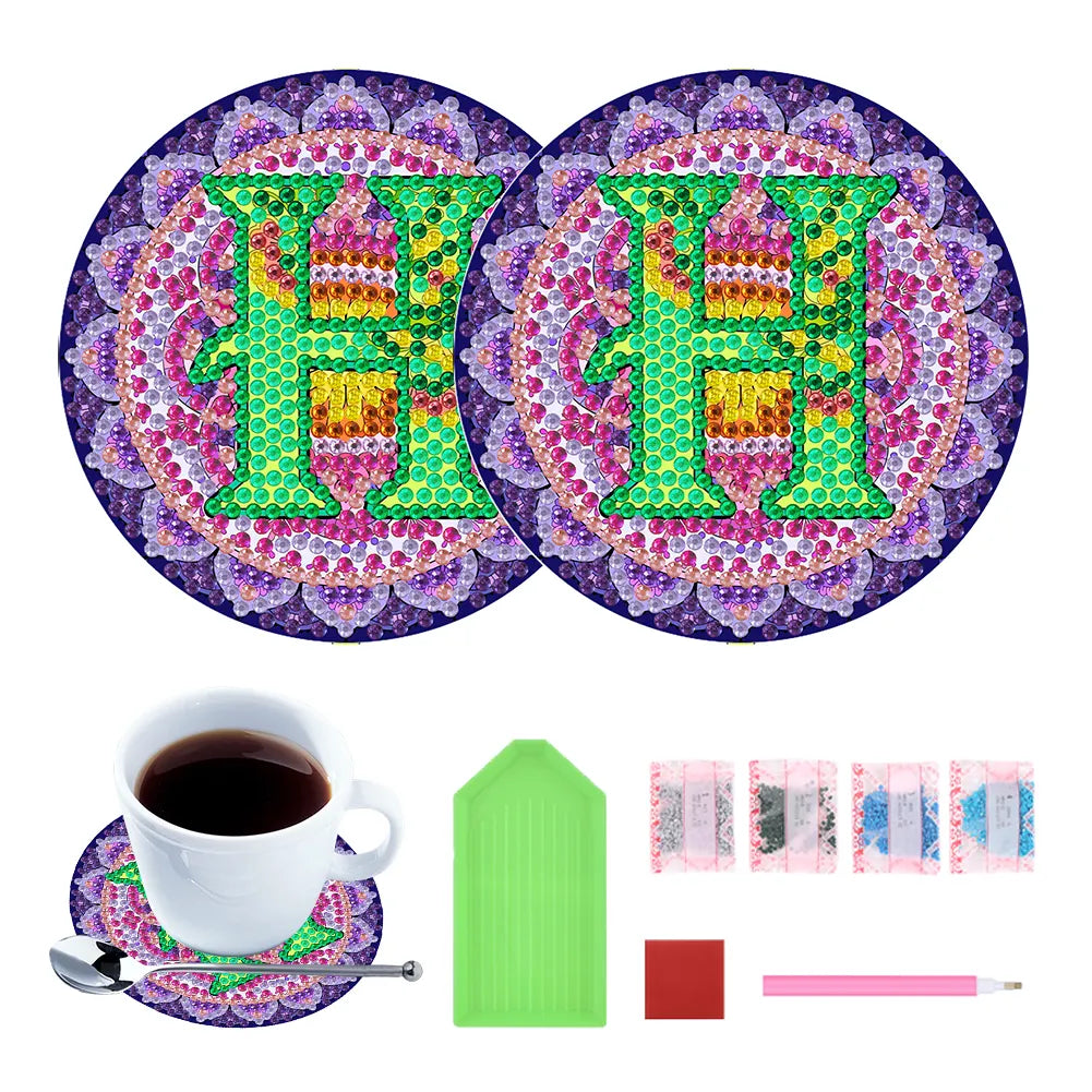 2pcs/set DIY Diamond Painting Special Shape Acrylic Alphabet Coaster Kit