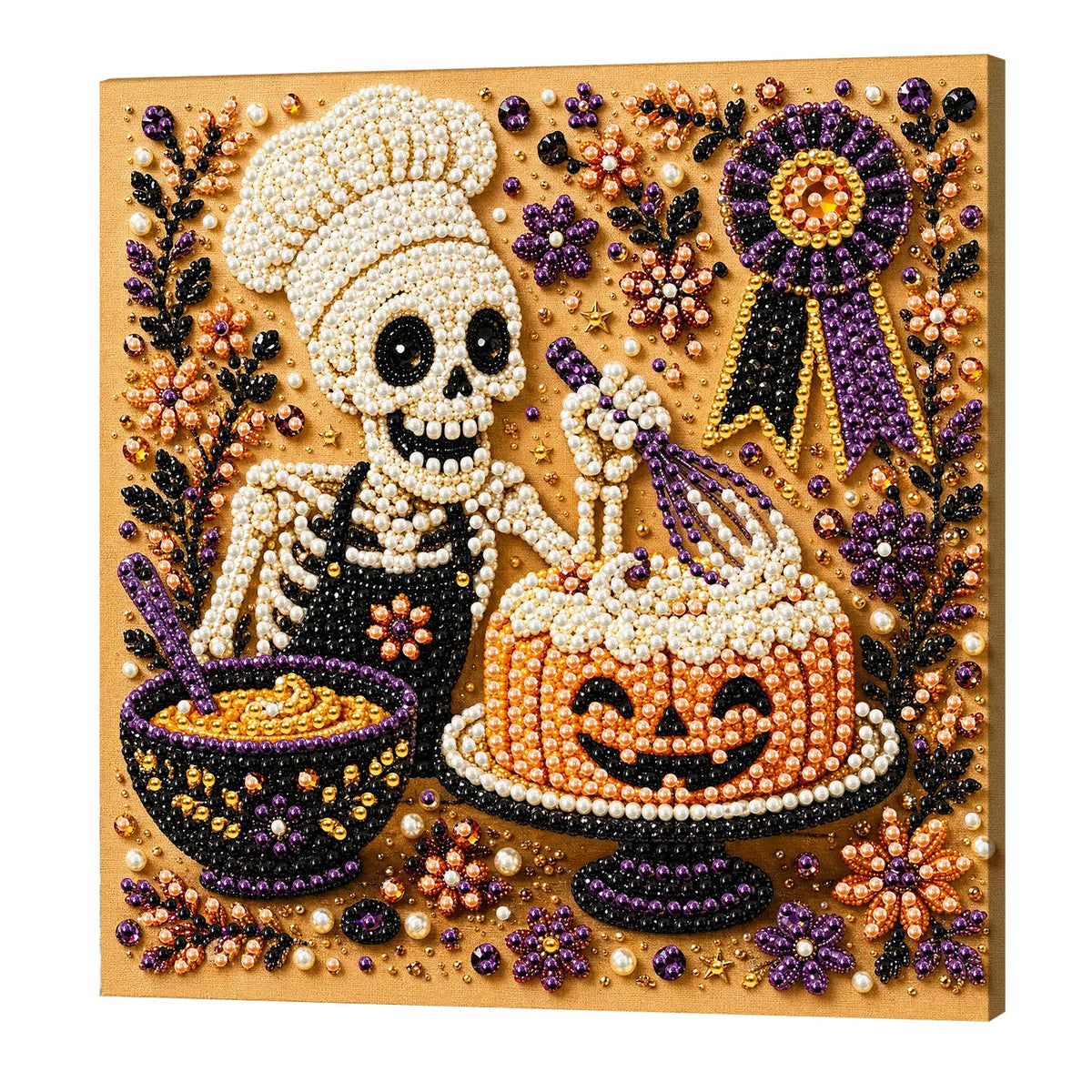 DIY Pearl Painting Halloween Cuisine with Frame(20x20cm)