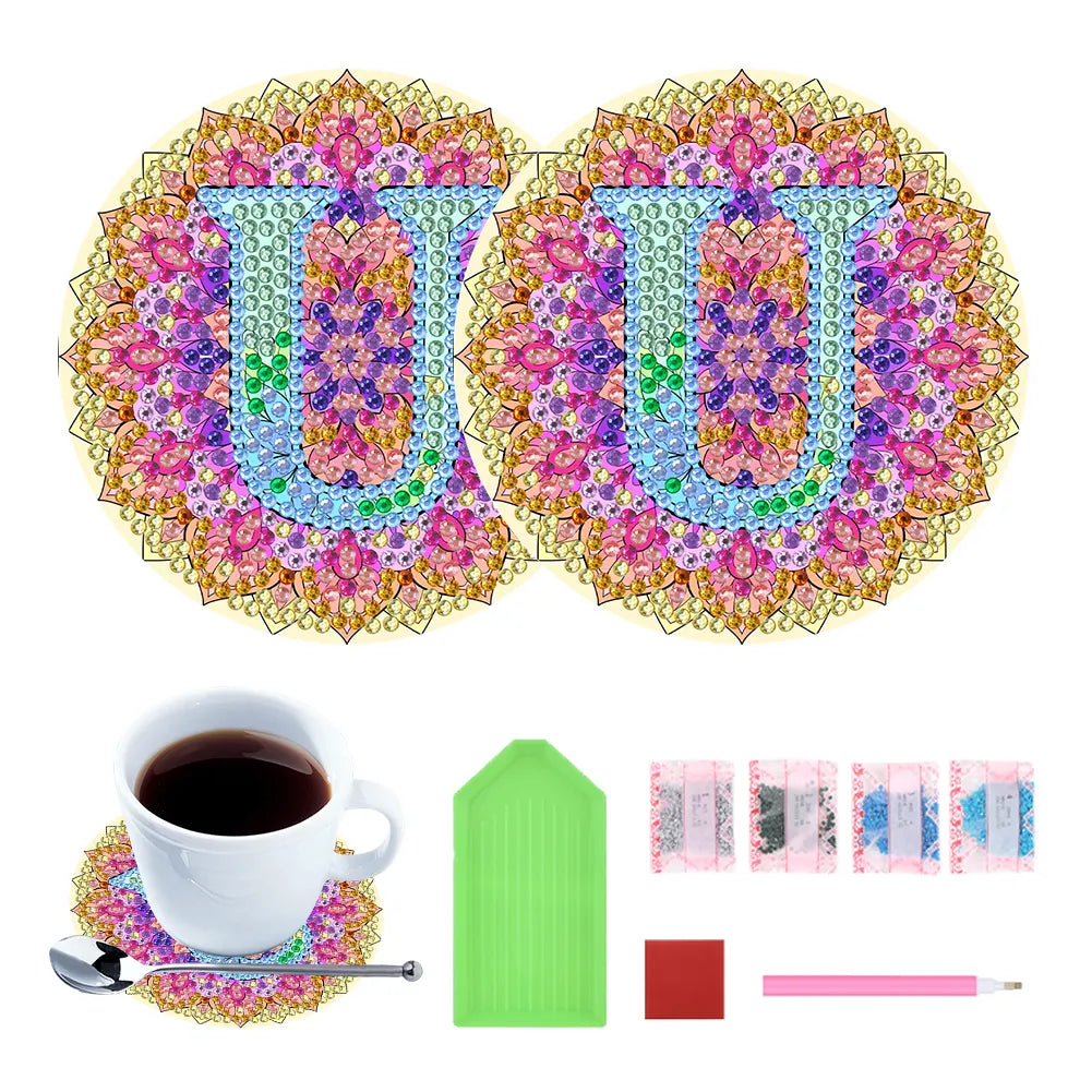 2pcs/set DIY Diamond Painting Special Shape Acrylic Alphabet Coaster Kit