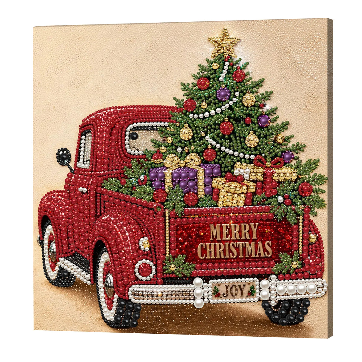 DIY Pearl Painting Christmas Red Car with Frame(30x30cm)