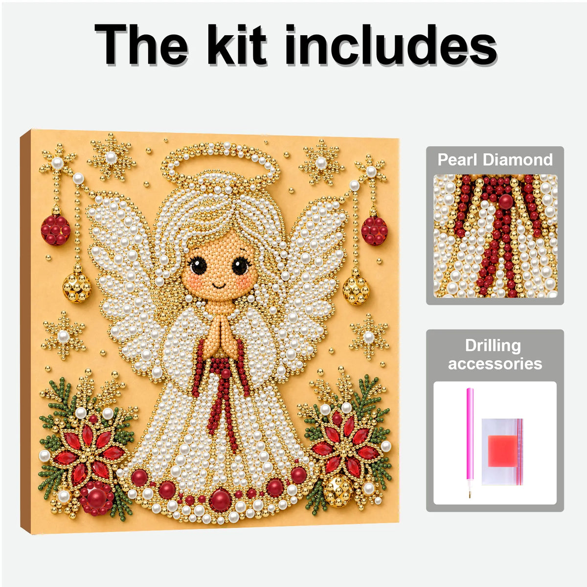 DIY Pearl Painting Christmas Angel with Frame(20x20cm)