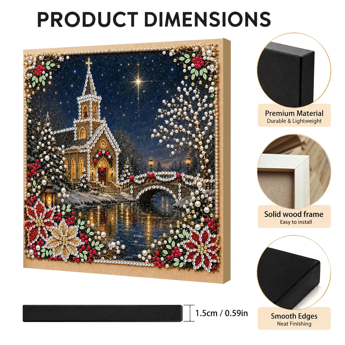 DIY Pearl Painting Christmas Church with Frame(20x20cm)