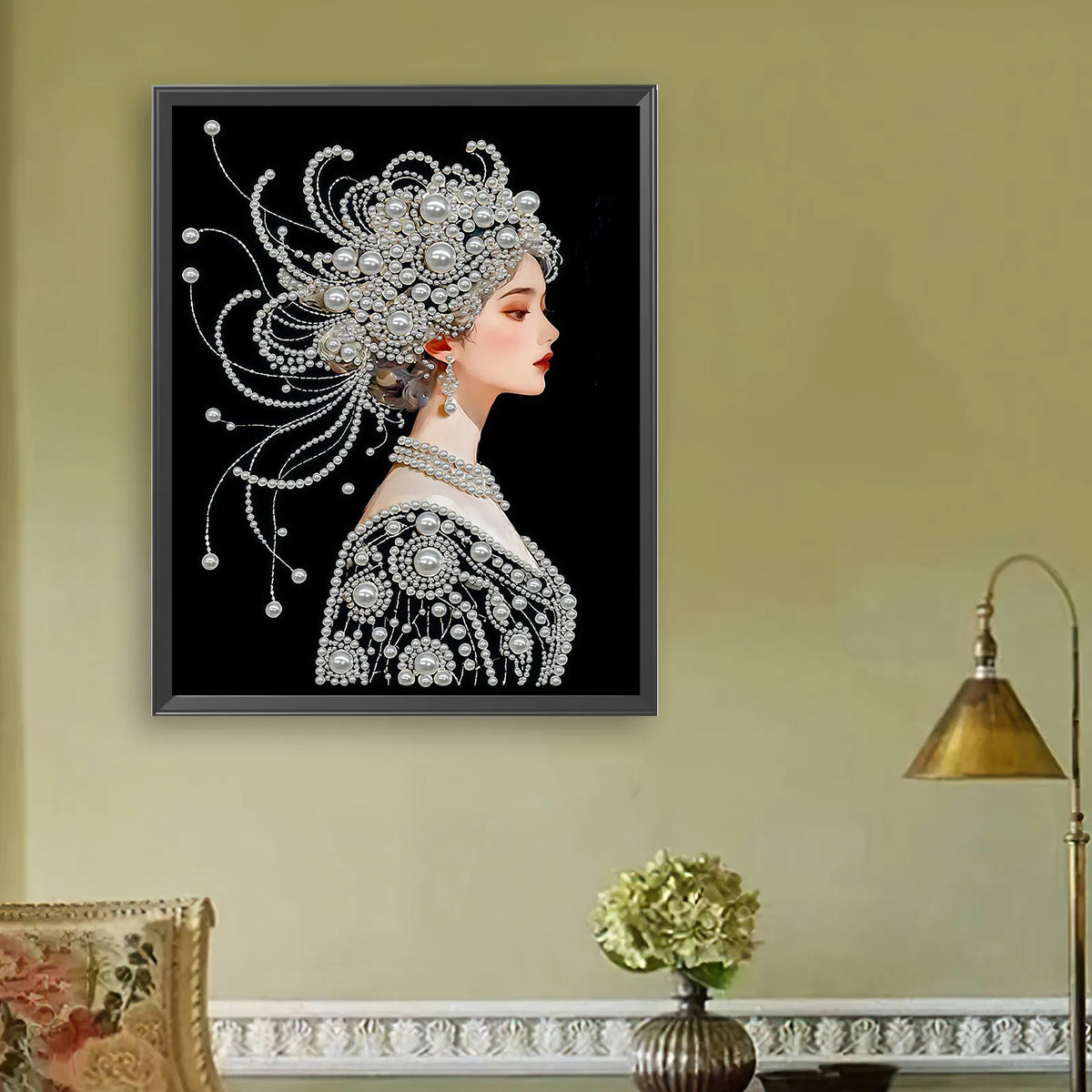 Upgrade Pearl Elegant Lady DIY Premium 5D Diamond Painting Kit Black & White Pearls painting Sparkling Special Shaped Diamond painting