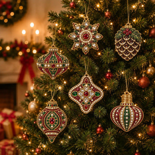 6Pcs Diamond Painting Acrylic  Single-sided Luxury Pearl Baubles Pendant Christmas Tree Ornament Decoration