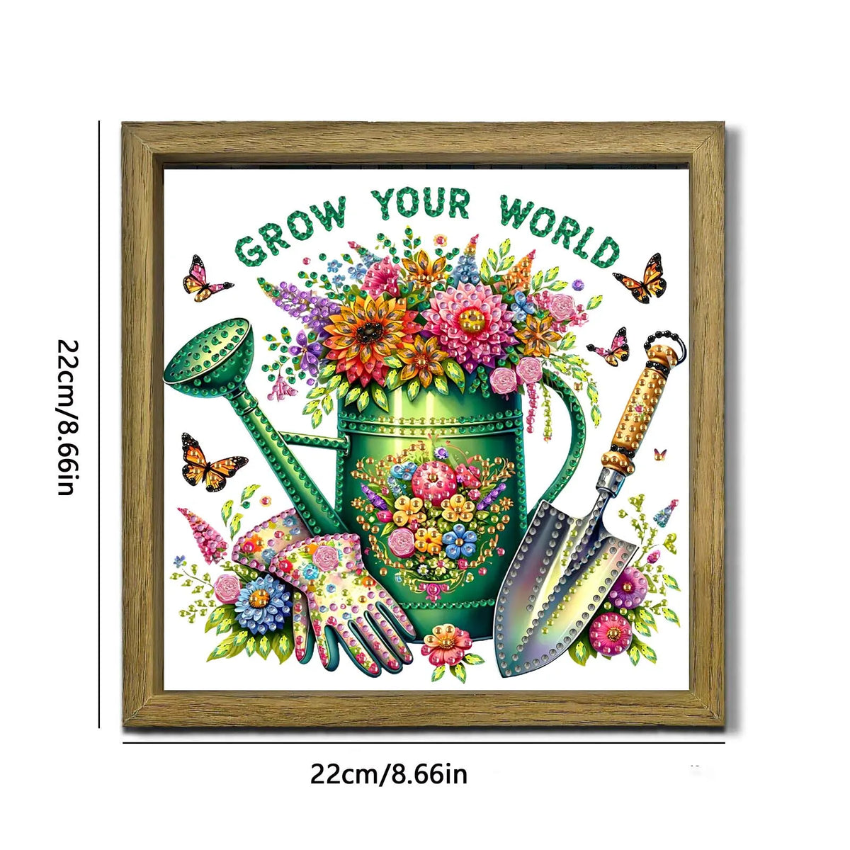 Watering Can DIY Special Shape Double sided Print Clear Diamond Art Kit Wooden Framed Diamond Painting Kit(22x22cm)