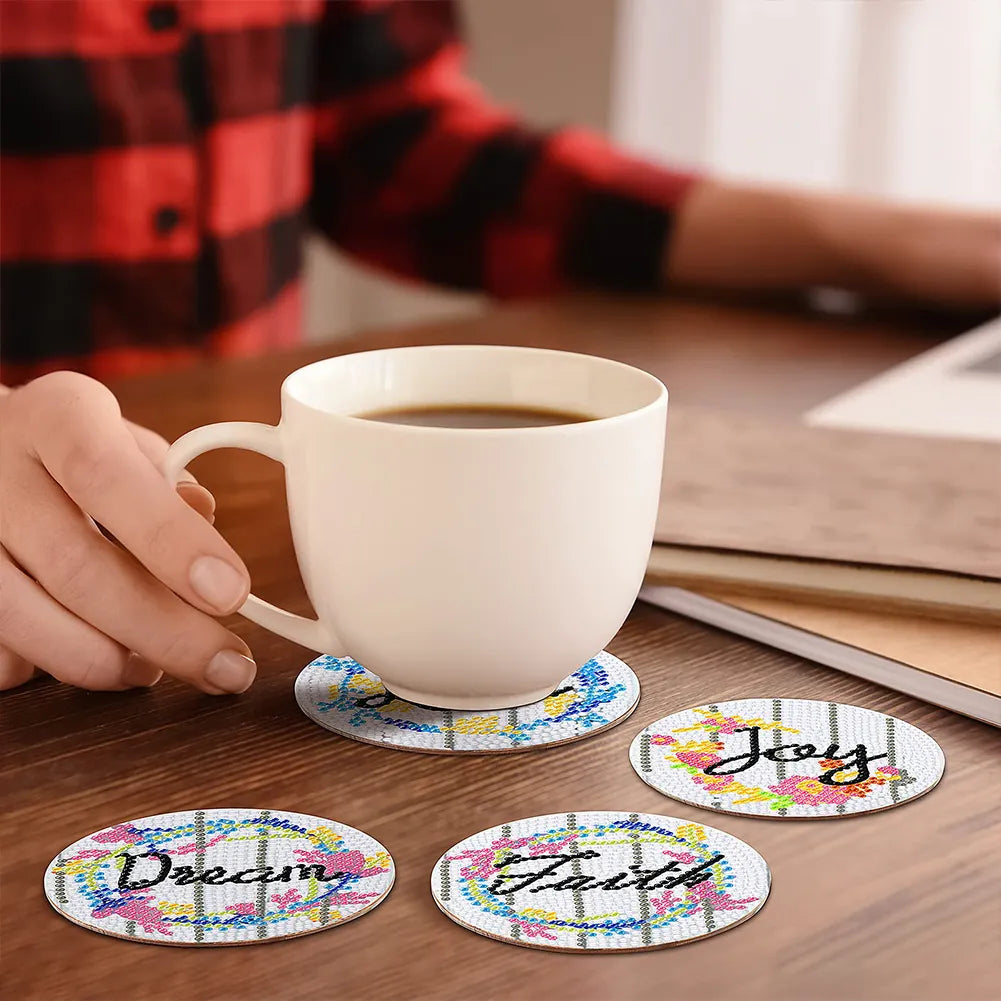 8pcs/set DIY Diamond Painting Coasters Kits Acrylic Full Drill Coaster(English Letters2)