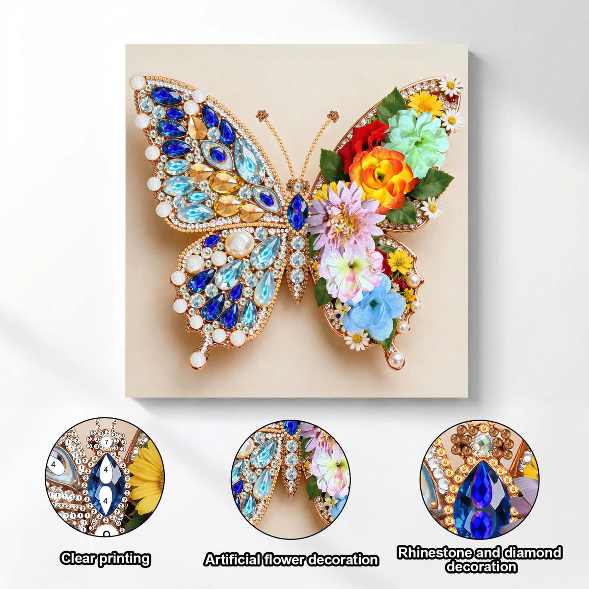 Pre-Framed 3D Rhinestones Butterfly With Artificial Flower Diamond Painting DIY Craft Kit