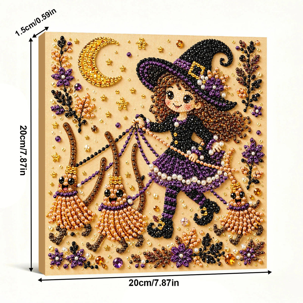 DIY Pearl Painting Halloween Witch with Frame(20x20cm)