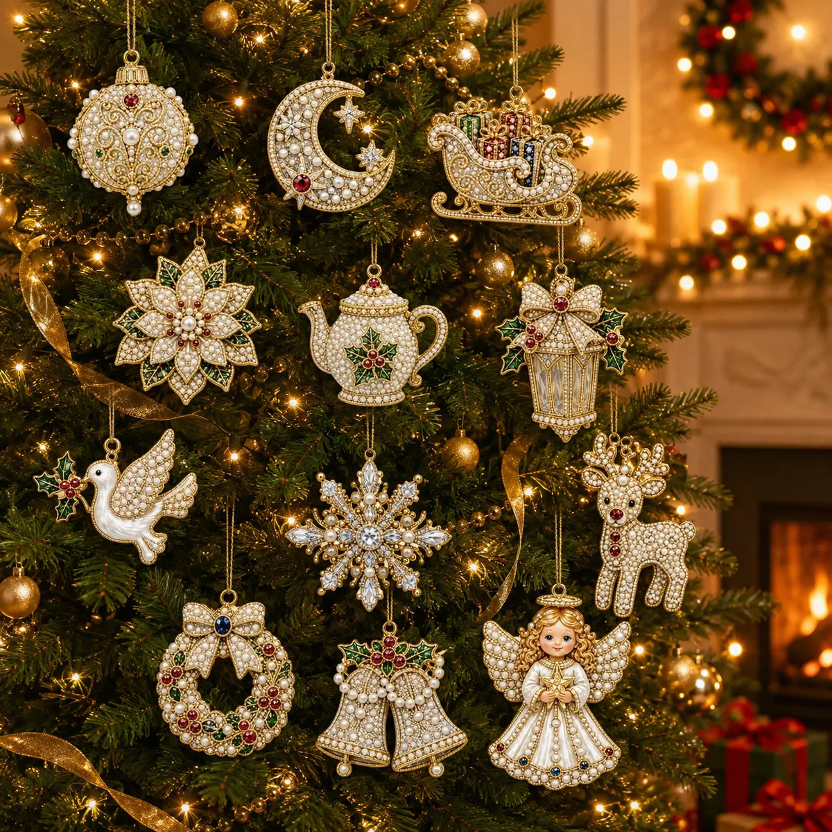 12Pcs Diamond Painting Single-sided PET White Chrismas Tree Ornament for Decorations
