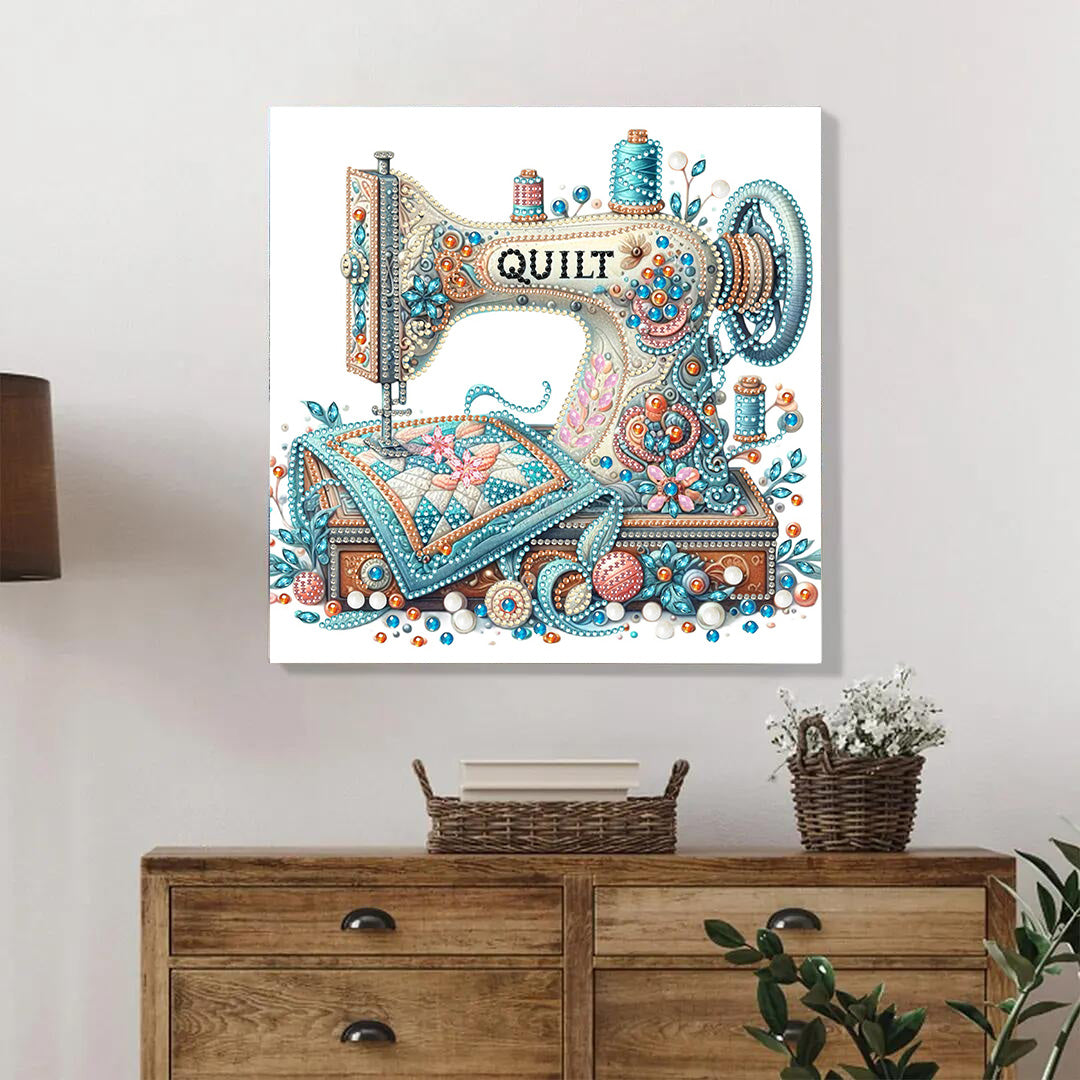 (Pre-Framed)Sewing Mechine-Special Shape Diamond Painting Kit(25x25cm)