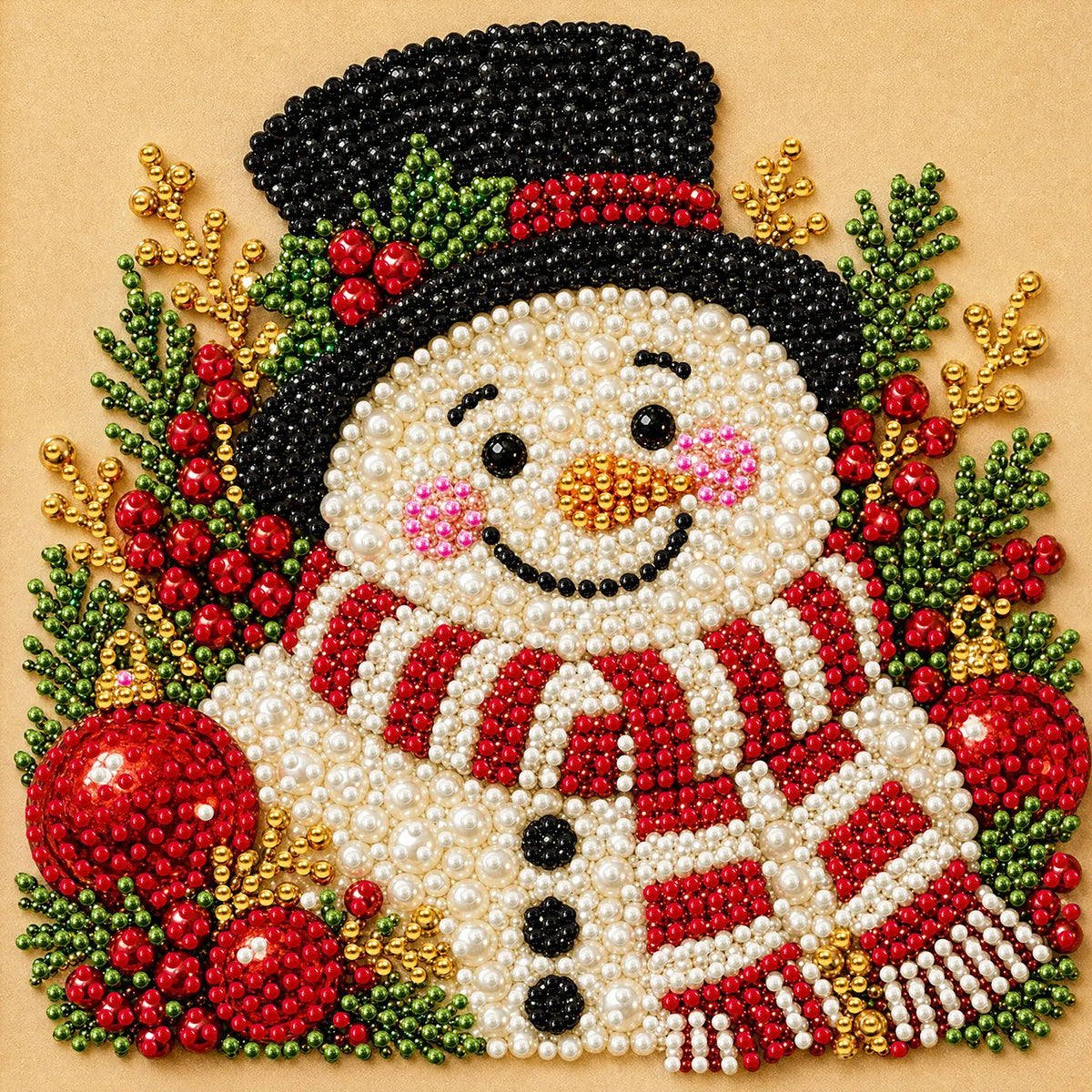 DIY Pearl Painting Christmas Snowman with Frame(20x20cm)