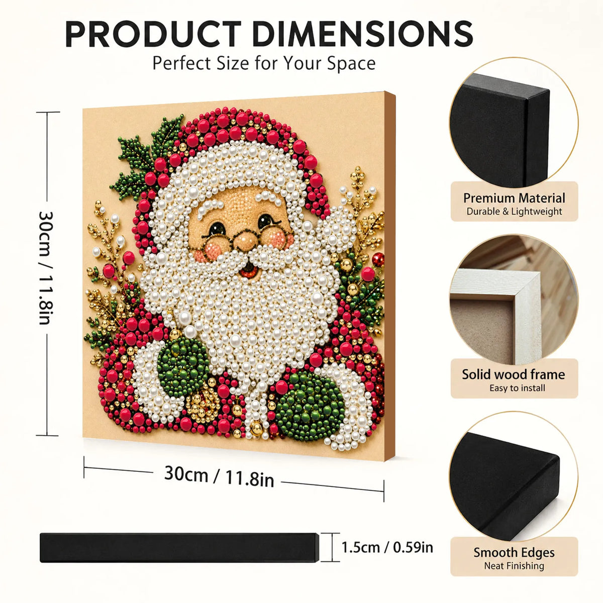 DIY Pearl Painting Santa Claus with Frame(20x20cm)
