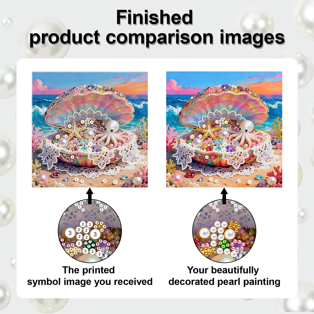 Framed Dreamy Pearl Seashell - Pearls Painting Kit for Creativity DIY Pearl Dot Crafts for Gift Home Wall Decor 25*25CM