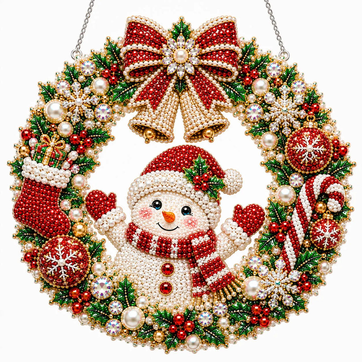 Diamond Painting Acrylic Christmas Snowman Wreath Pendant For Home Wall, Door & Window Decoration