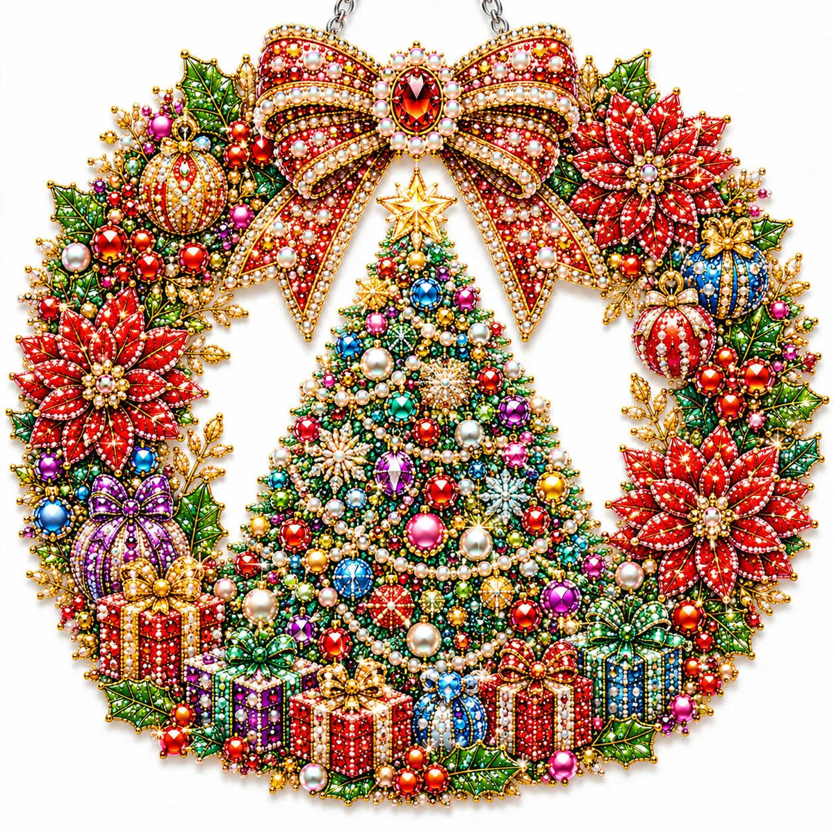 Diamond Painting Acrylic Christmas Tree Wreath Pendant For Home Wall, Door & Window Decoration