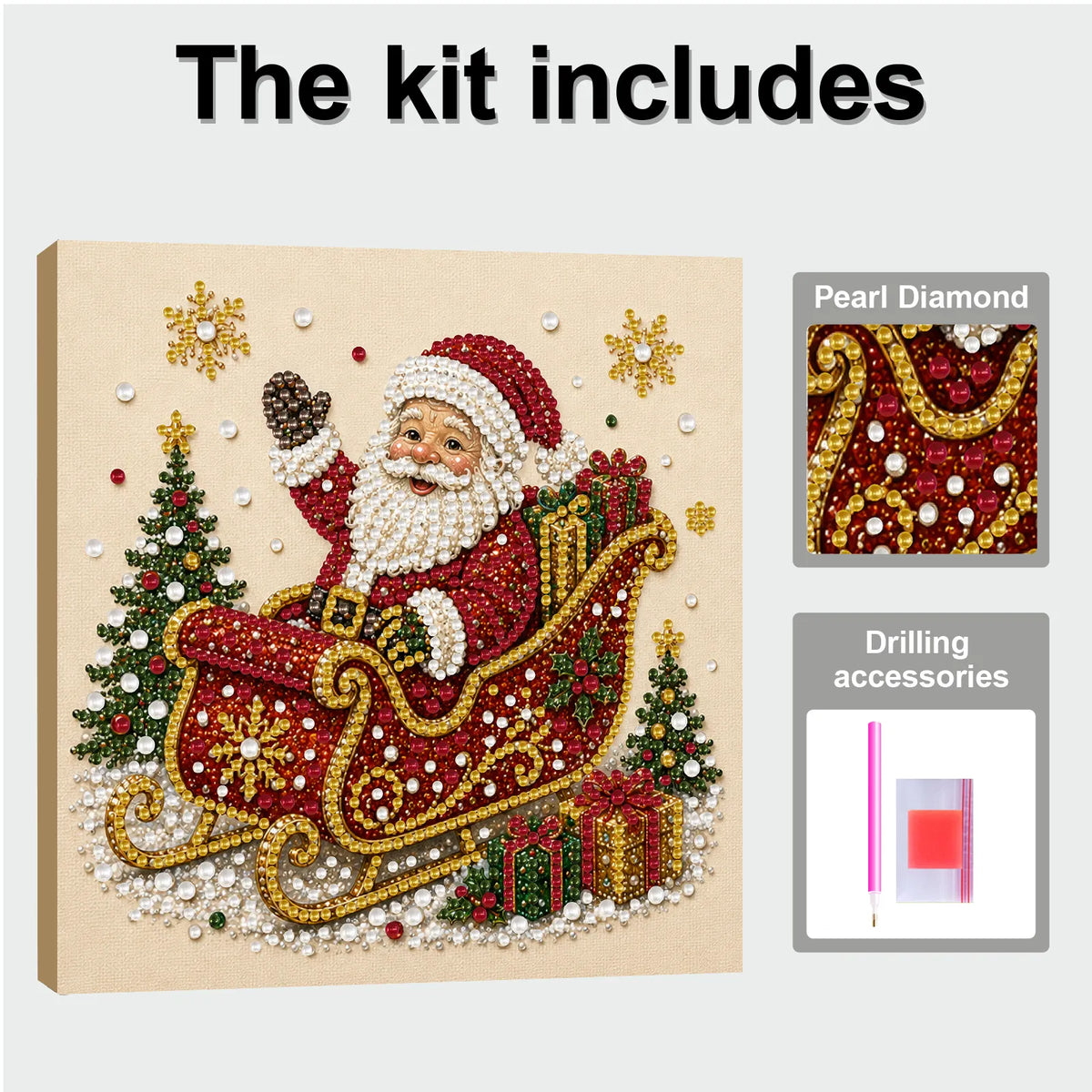 DIY Pearl Painting Xmas Santa Sleigh with Frame(20x20cm)