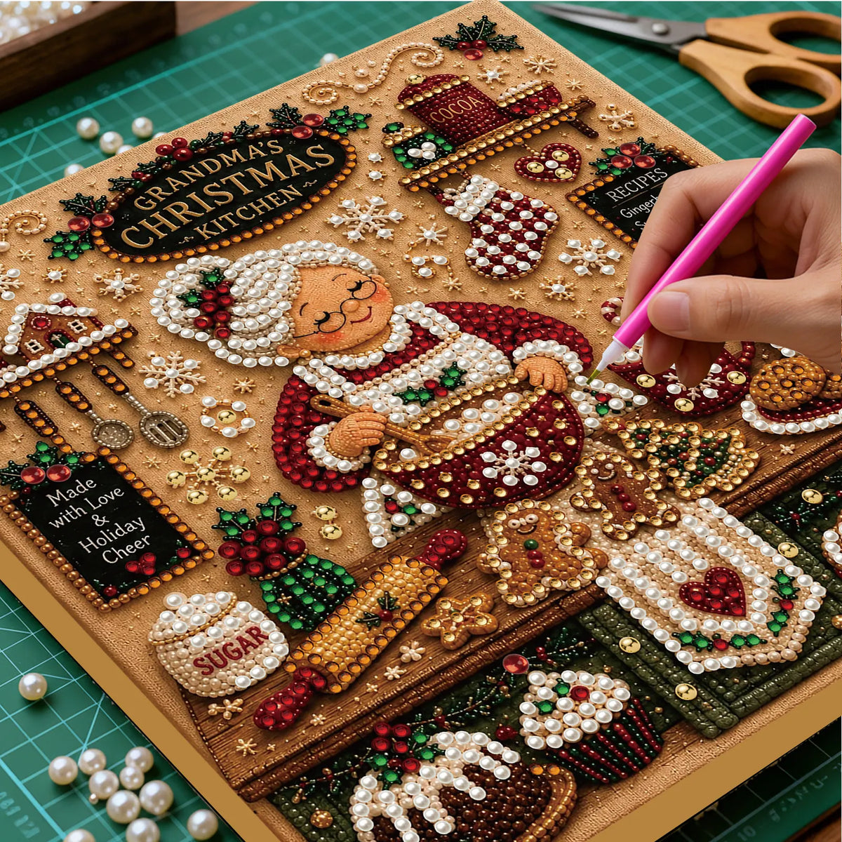 DIY Pearl Painting  Xmas Kitchen with Frame(20x20cm)