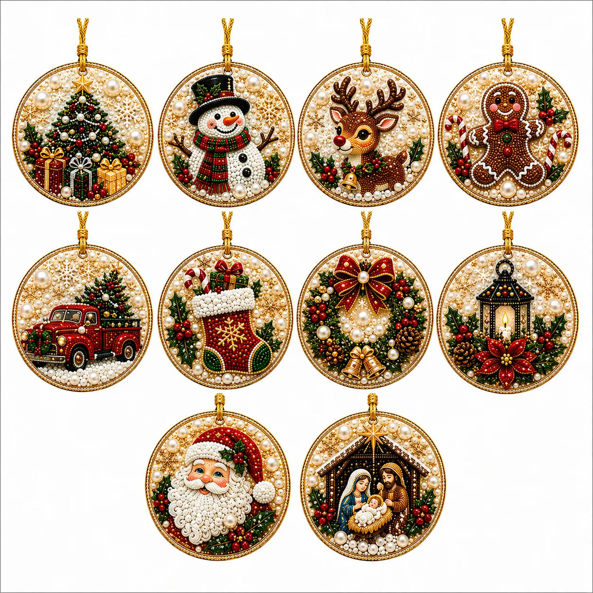 10Pcs Diamond Painting Acrylic Gnome Christmas Tree Ornament for Decorations