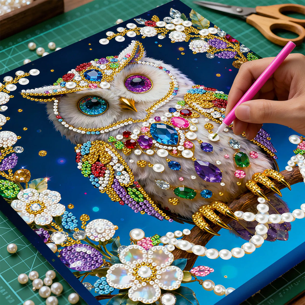 Framed Owl - Pearls Painting Kit for Creativity DIY Pearl Dot Crafts for Gift Home Wall Decor 25*25CM