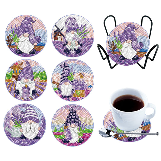 6pcs/set DIY Diamond Crafts Special Shape Coasters Kits (Lavender Gnome)
