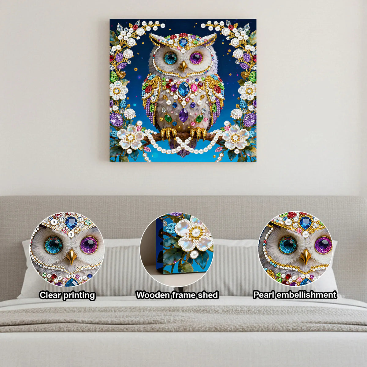 Framed Owl - Pearls Painting Kit for Creativity DIY Pearl Dot Crafts for Gift Home Wall Decor 25*25CM