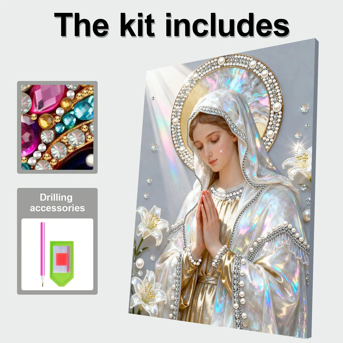 (30x40cm)DIY Virgin Mary Framed Handmade Pearl Painting Art Craft Kit Living Home Decor