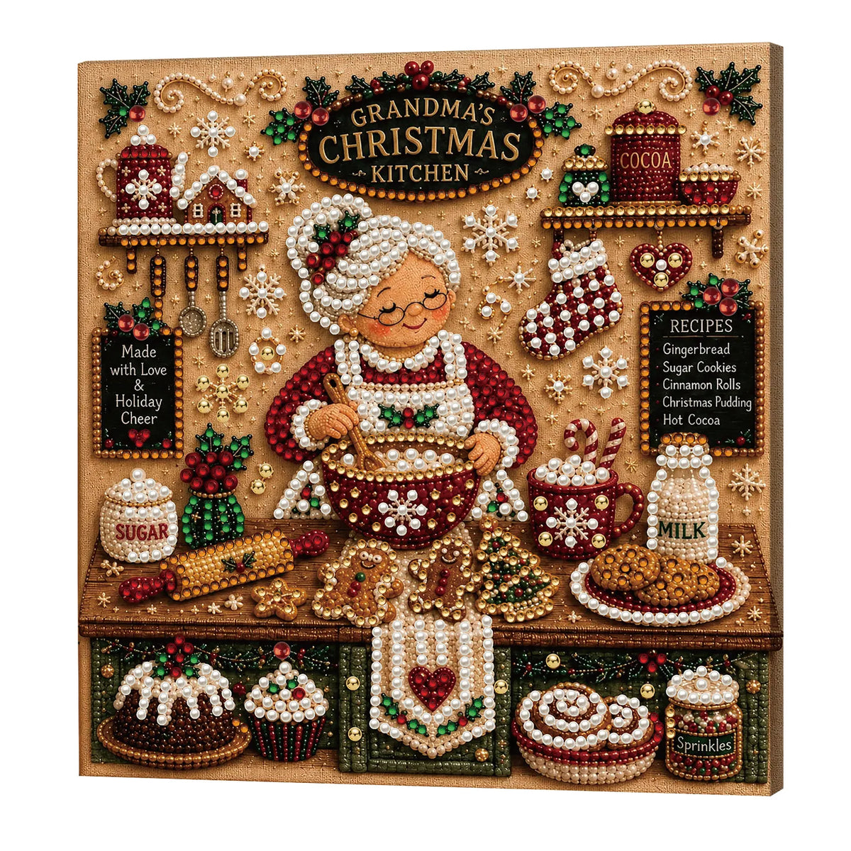 DIY Pearl Painting  Xmas Kitchen with Frame(20x20cm)