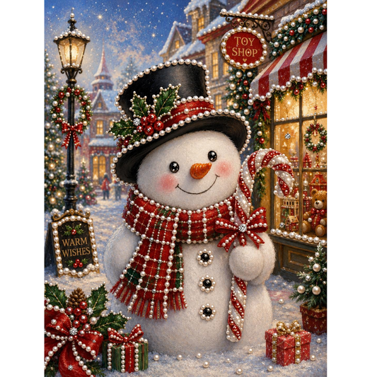 Diamond Painting-DIY Sparkling Special Shaped Pearl Drill Christmas Snowman(30x40cm)